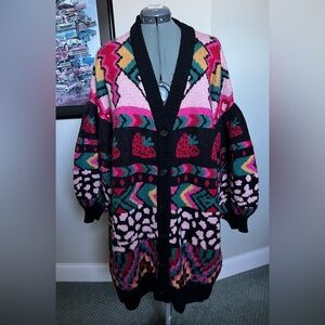 Farm Rio S M L Strawberry  Sweater Cardigan Wool Blend Boho coat mothers Day